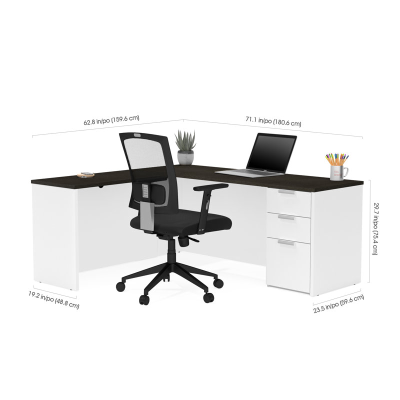 Bureau de direction en L réversible Kadian, Blanc