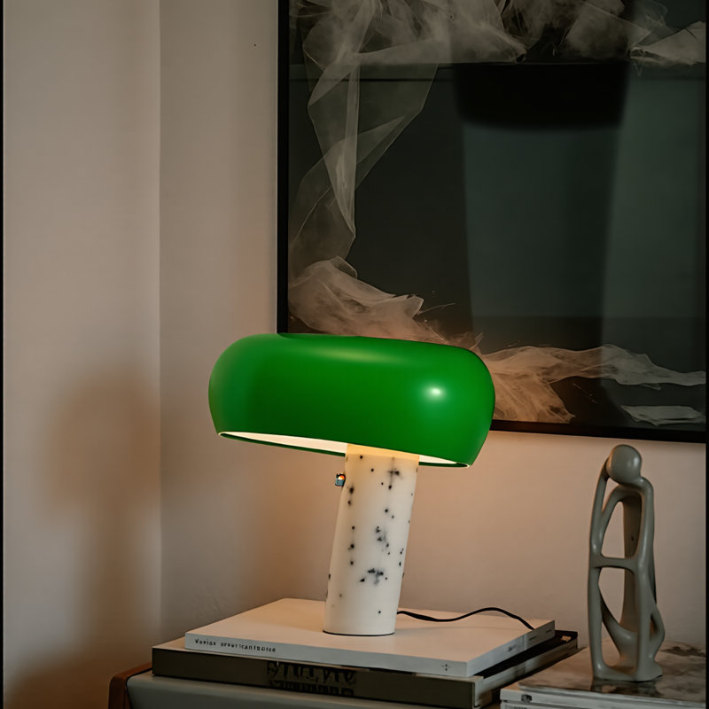 1-Lights Marble Stone Table Lamp, Green, 14.57" H x 15.55" W x 15.55" D