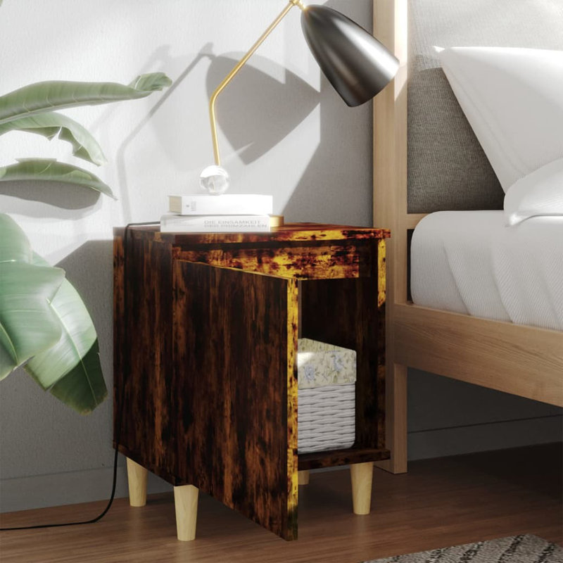 Rensselaer Bed Cabinet with Solid Wood Legs 40x30x50 cm, Smoked Oak