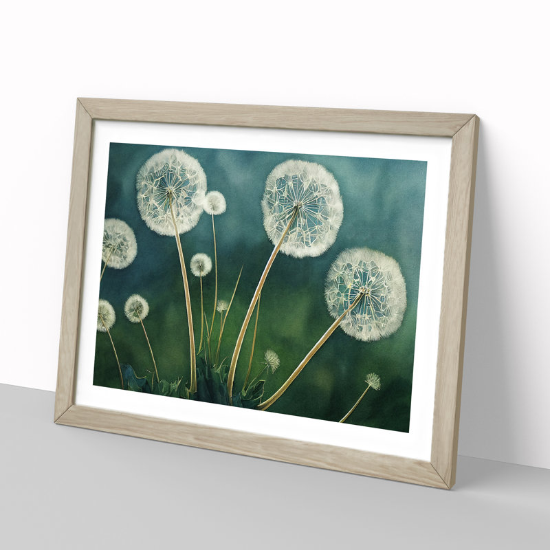 Watercolour Dandelions - Single Picture Frame Print, Oak Framed, 46cm H x 64cm W x 2cm D