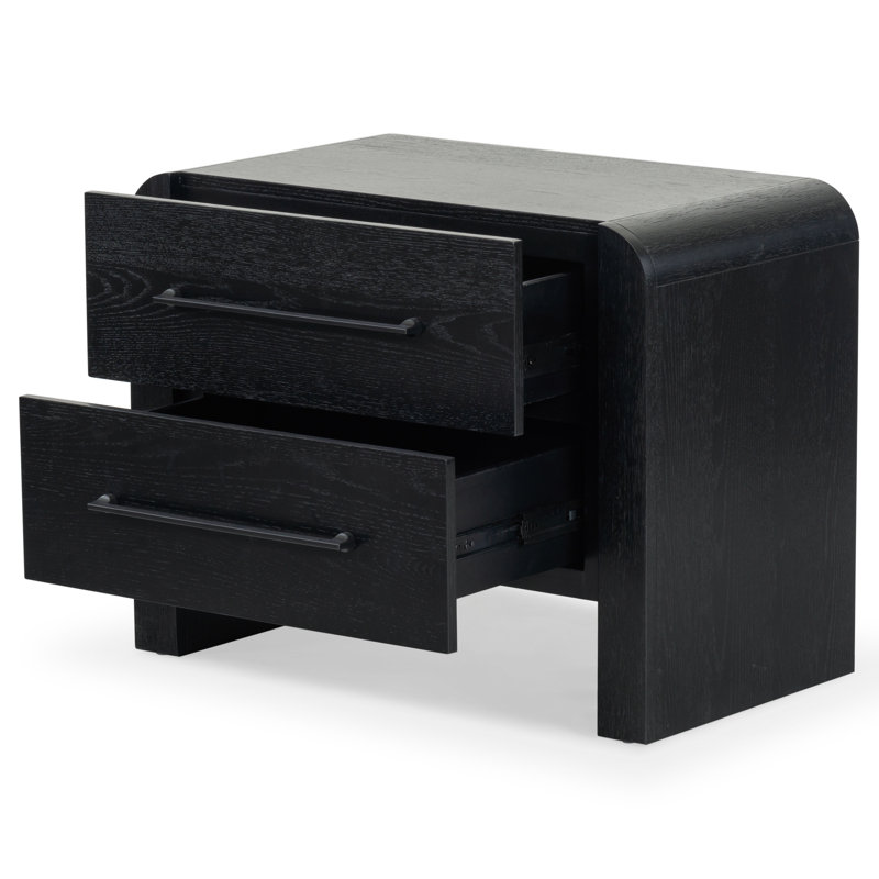 Katrina Wood 2 Drawer Nightstand, Black
