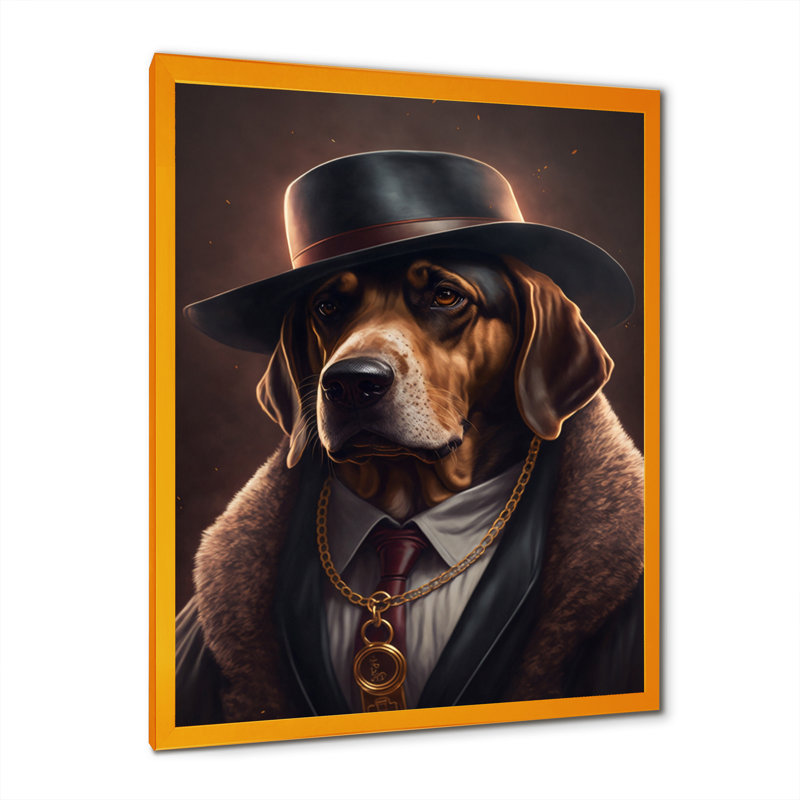 " Mafia Dog II ", Gold Picture Framed Canvas, 32" H x 24" W x 1" D