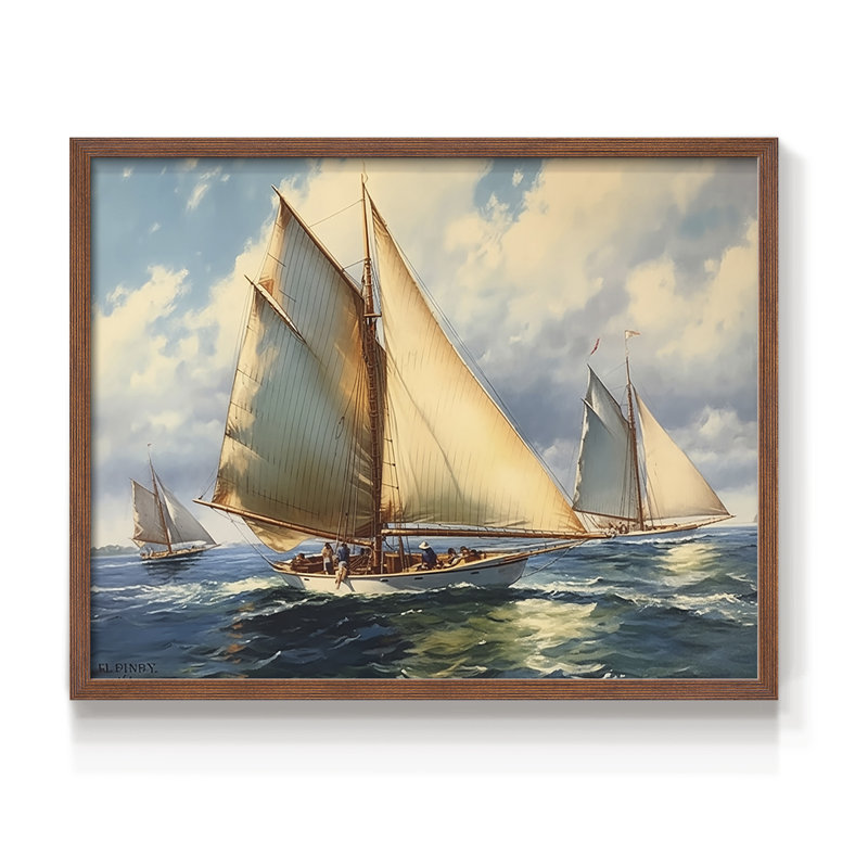 Série nautique-CCxxxi - impression encadrée - réarmable, 11" H x 14" W, Noyer