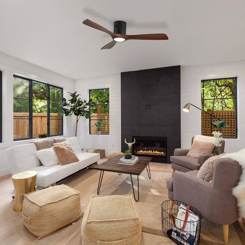 52 Inch Ceiling Fan With Light, 3 Solid Wood Blades,Remote Control,6-Speed Reversible DC Motor For Bed Room,Dining Room,Living Room.