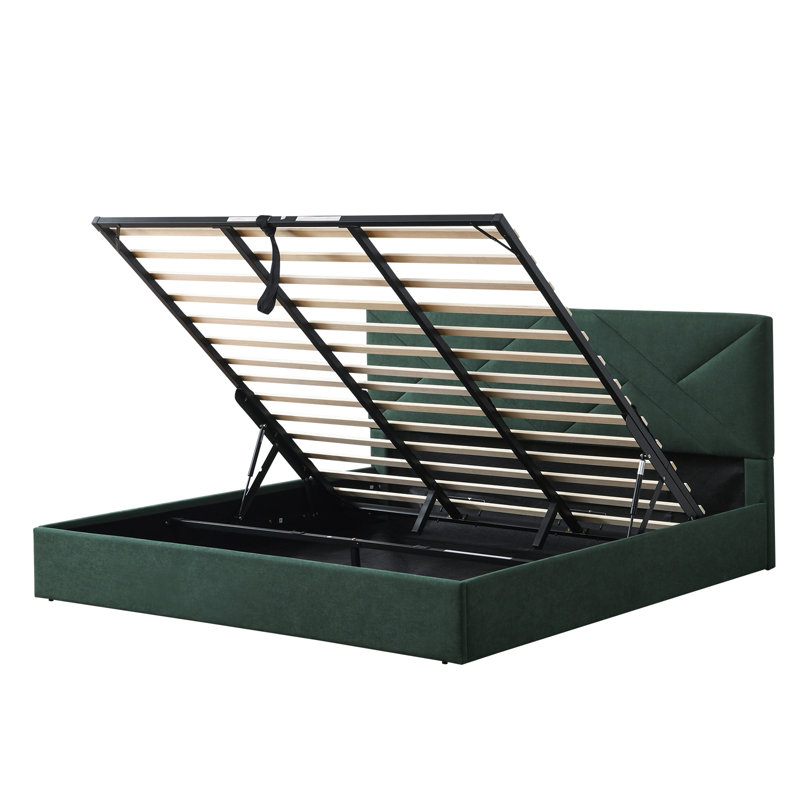Lit plateforme tapissier avec rangement Gaillarde, Très grand, Vert