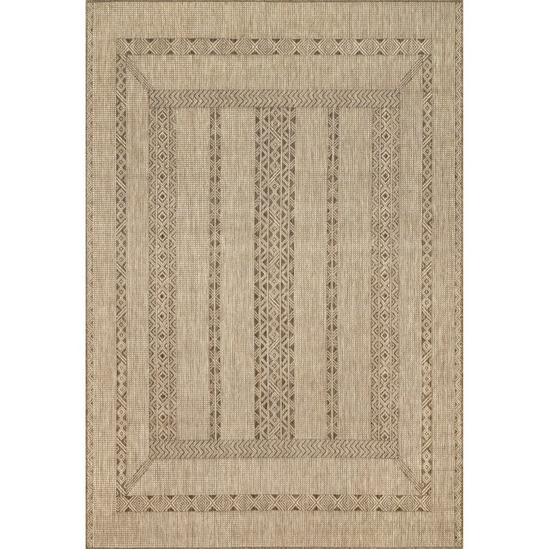 Beige Geometric Patterned Indoor/Outdoor Area Rug 6'7" x 9'