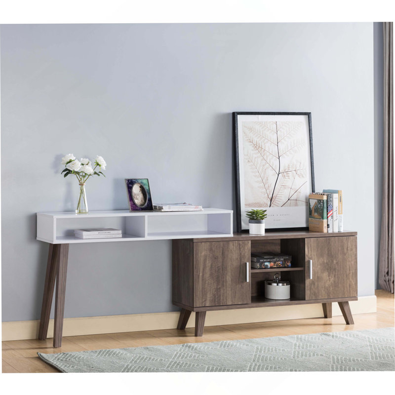 Home Entryway Console Table with Multi- Storage Compartments, Display Cabinet, Hazelnut and White