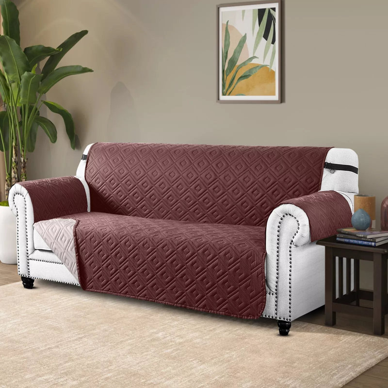 Reversible Waterproof Sofa Cover – Quilted Anti-Slip Couch Protector with Adjustable Strap, 179cm H × 280cm W (3 Seater)