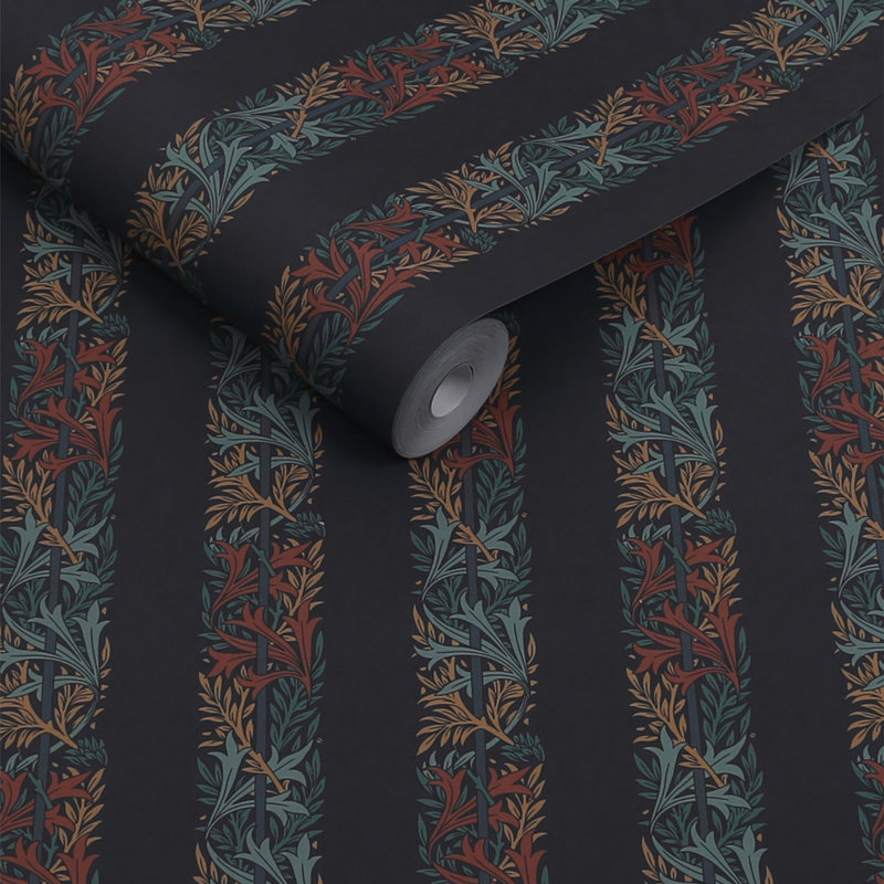 William Morris at Home Love Is Enough Stripe Ink Blue Wallpaper, Sage Green