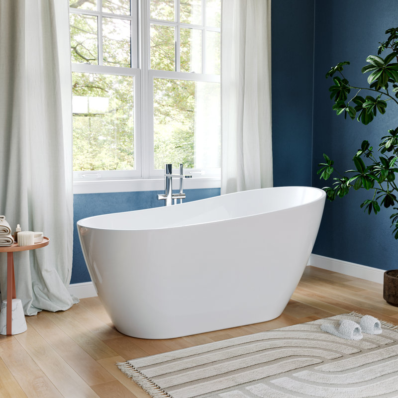 Modern Acrylic Freestanding Bathtub - Glossy White Soaking Tub with Pre-Drilled Drain and Overflow, 28.3" H x 30.7" W x 59" D