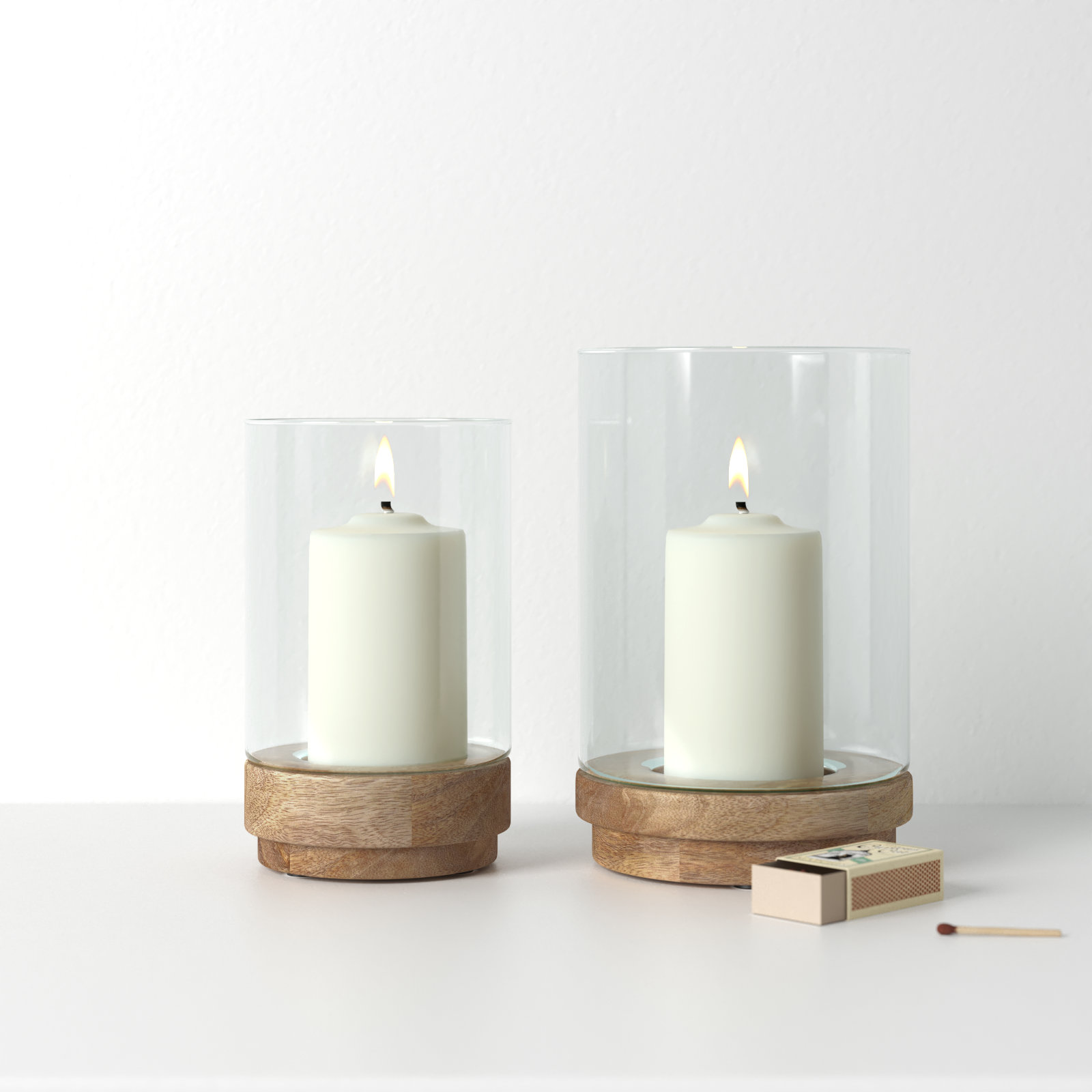 Sagebrook Home Iron and Glass Candle Holders on Mango Wood Base - Elegant Home Decor Essentials for Serenity, Brown/Clear