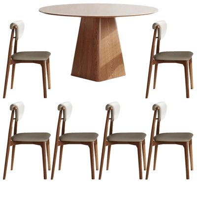 Solid wood dining table round household rock slab