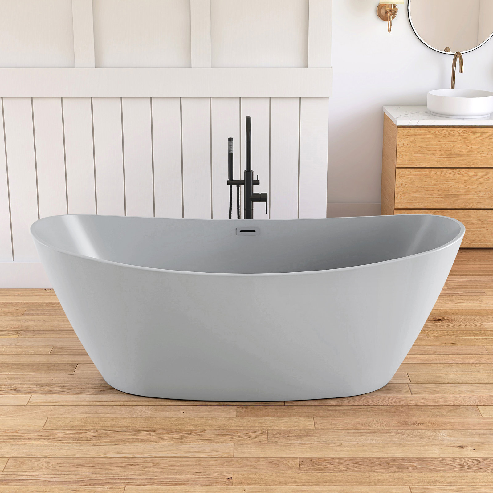 71" Deep Soaking Freestanding Acrylic Bathtub, Gray