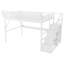 Lit mezzanine double en métal avec bureau, station de charge, escalier et lumière DEL, lit plateforme pour enfants et adolescents, blanc