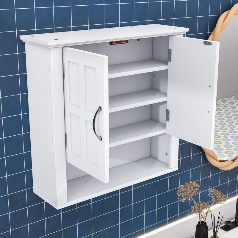 Armoire murale polyvalente, double rangement, tablettes réglables et tablette ouverte, Blanc