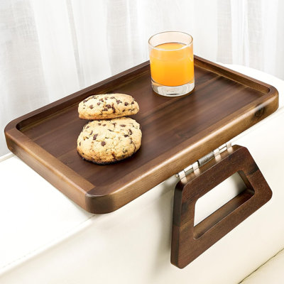 Acacia Sofa Arm Tray, Rectangle Couch Armrest Table - Couch Accessories, Armchair Caddy, Clip on Tray for Home Sofa Living Room, Sofa Arm Table (Walnut, 13.75" D x 9.5" W x 1" H)