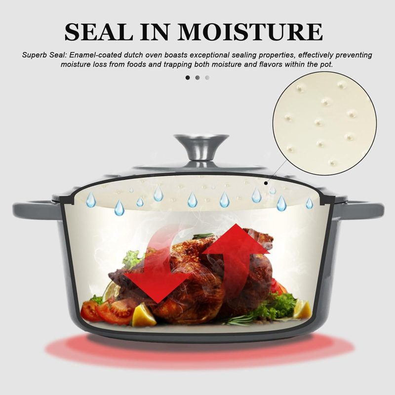 Overmont 5.5QT Gray Enameled Cast Iron Dutch Oven with Lid