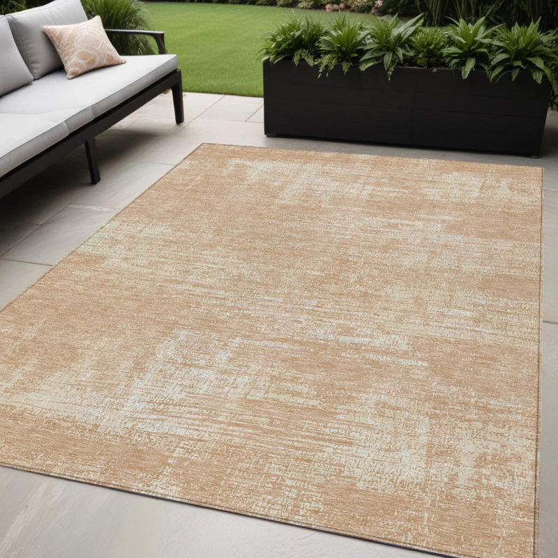 Tapis extérieur lavable abstrait corail et saumon 5 pi x 8 pi