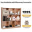 Armoire de rangement mobile à 8 compartiments pour enfants - Organisateur en bois avec 2 boîtes de rangement, 4 roulettes, surface glacée lisse, casiers et crochets à vêtements