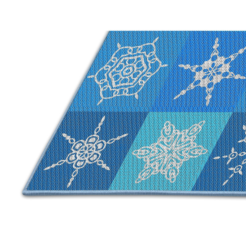 Bleu Spelman/Tapis décoratif blanc, Rectangle 5 pi x 8 pi