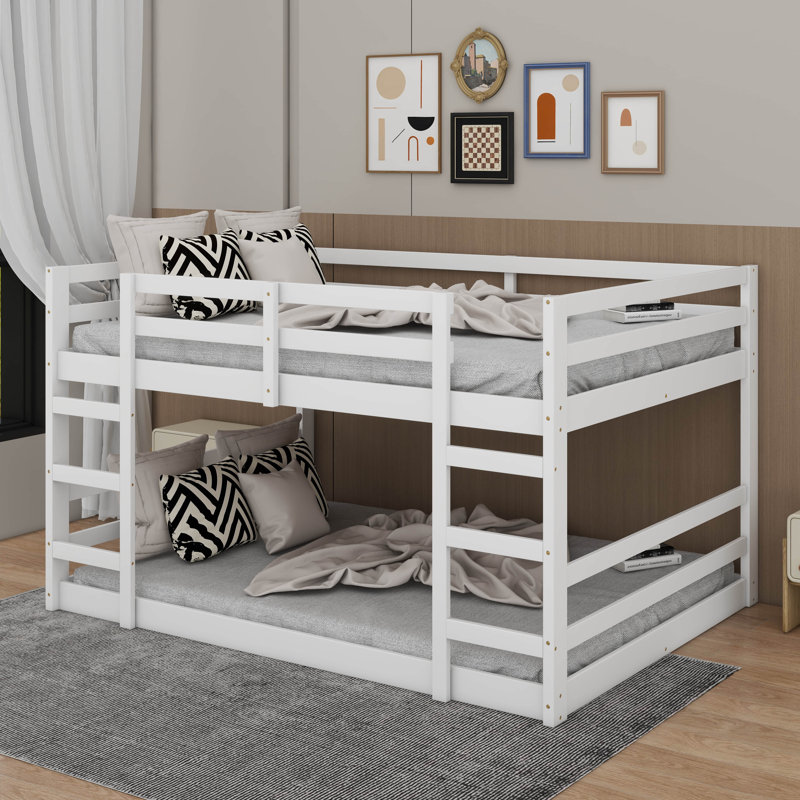 Full Over Full Bunk Bed With Ladder, White