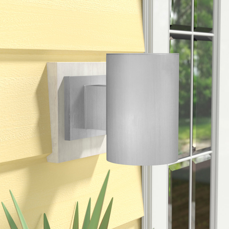 Edith Aluminum Outdoor Armed Sconce, Satin Aluminum, 7.25" H x 5" W x 8" D, Down