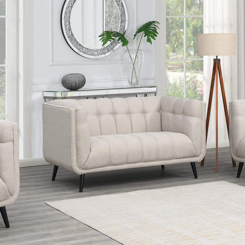 Canapé capitonné moderne Mid-Century, Beige, L 64 po x l 33,5 po x H 33 po