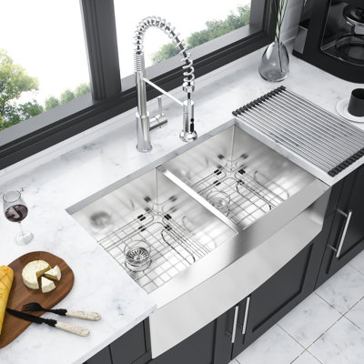 33"X20"X9" Double Bowl Kitchen Sink - Stainless Steel With Condensation Feature Basin Structure