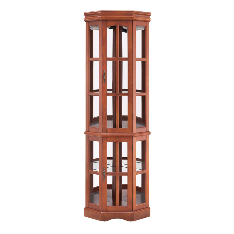 Armoire d'angle à 5 tablettes avec 5 lumières, Noyer