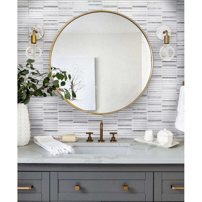 11.8" X 11.8" Glass Mosaic Tile, White/Silver