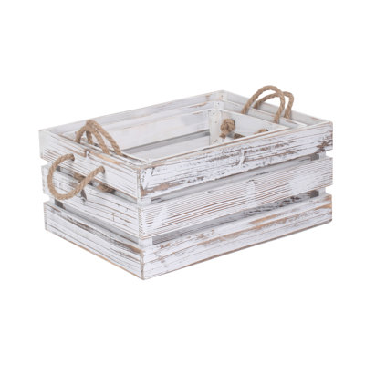 Distressed Rope Handled 3 Piece Crate Basket Set