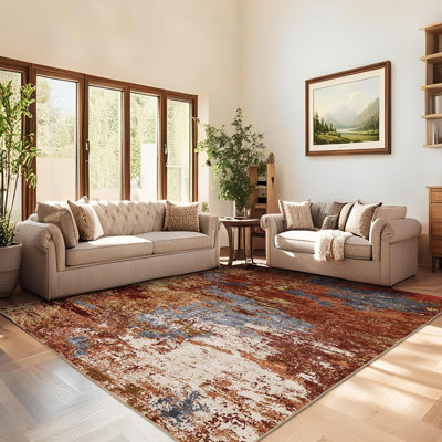 Modern Abstract Machine Washable Non-Slip Rug, Non-Shedding Contemporary Accent Rugs, Low Pile Indoor Carpet for Living Room, Bedroom