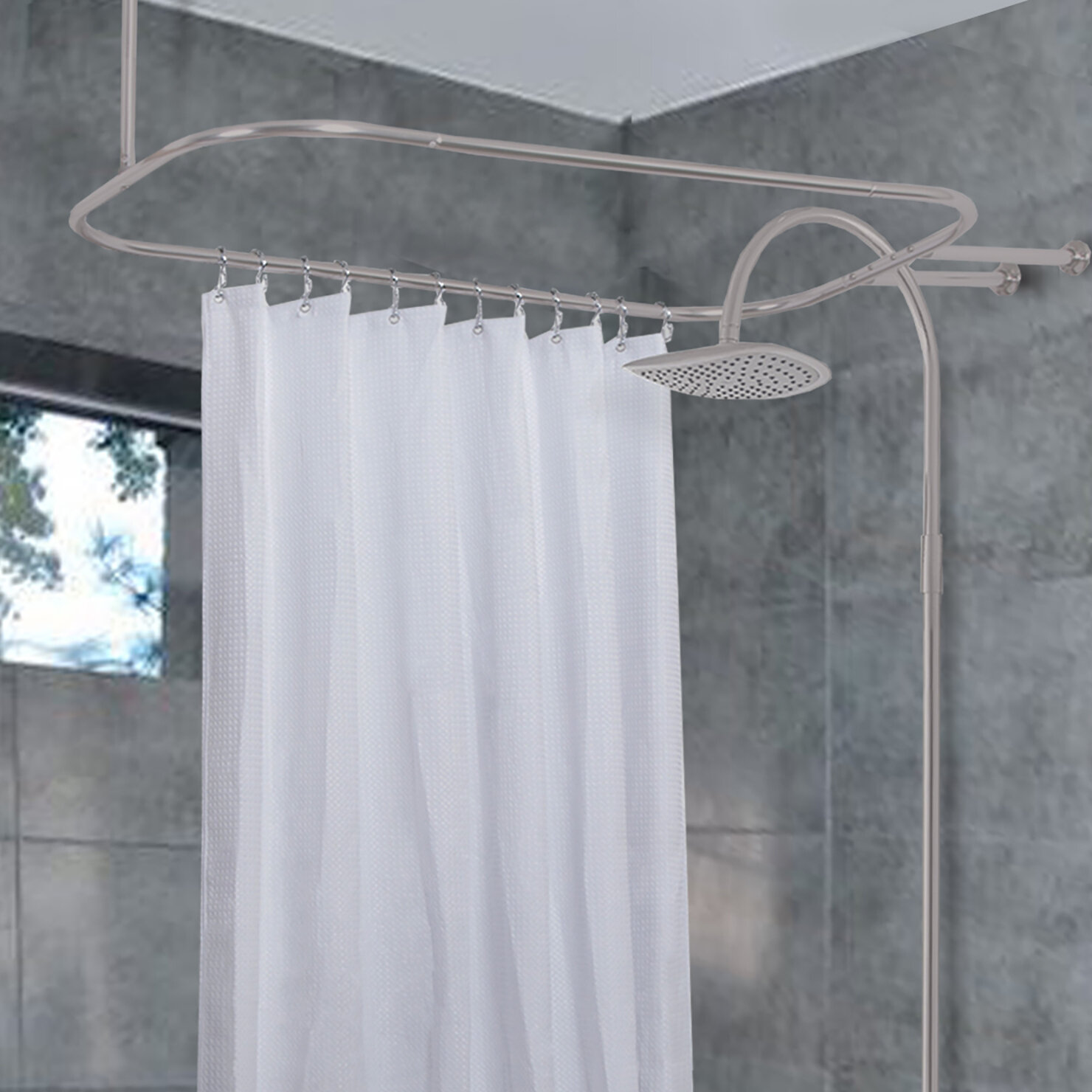 Never Rust Aluminum Hoop Shower Curtain Rod with 24 pcs Shower Curtain  Hooks, for Claw Foot Tubs, Free Standing Tubs, Sliver Color