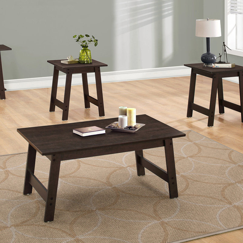 Ensemble de table, ensemble de 3 pièces, café, bout, côté, accent, salon, stratifié brun, transitionnel