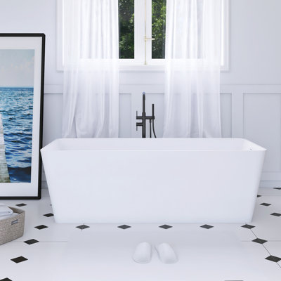 67 Inch Freestanding Solid Surface Soaking Bathtub