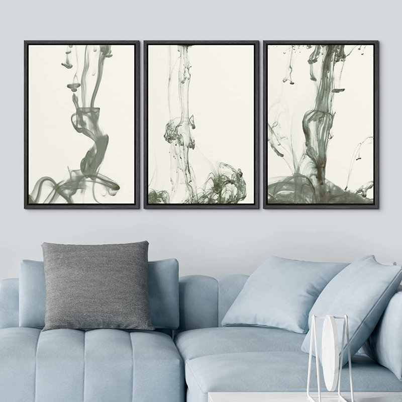 "Smoke Effect" IDÉE4WALL, art mural sur toile encadré pour le salon, la chambre à coucher, impressions abstraites sur toile zen pour la décoration de la maison, prêt à être accroché - panneaux de 16 po x 24 po x 3 po