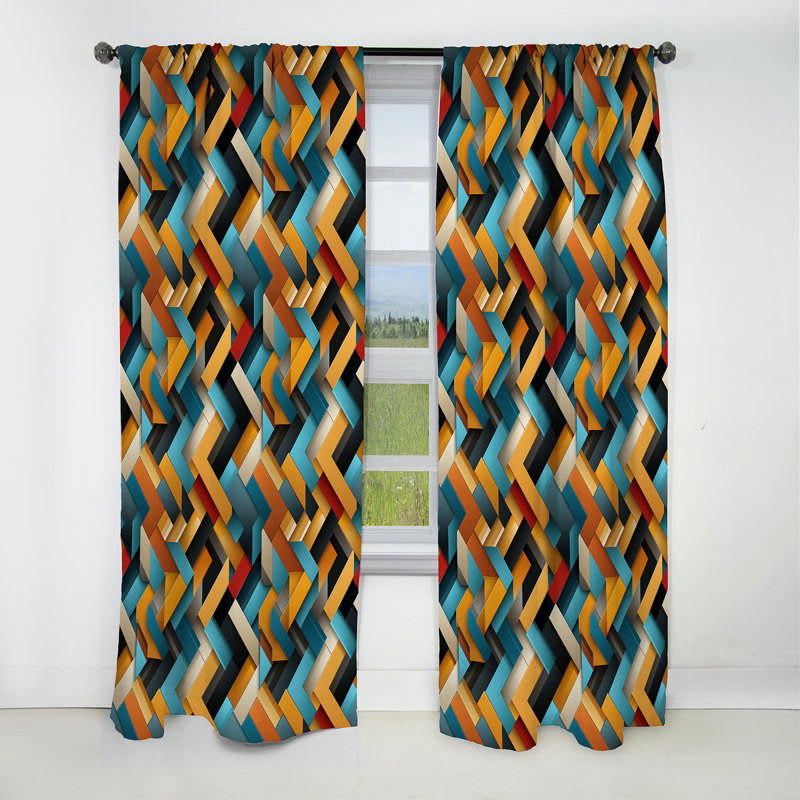 Motif cubique à rayures géométriques Fusion - Rideau rayé occultant - 1 panneaux, L 52 po x L 95 po