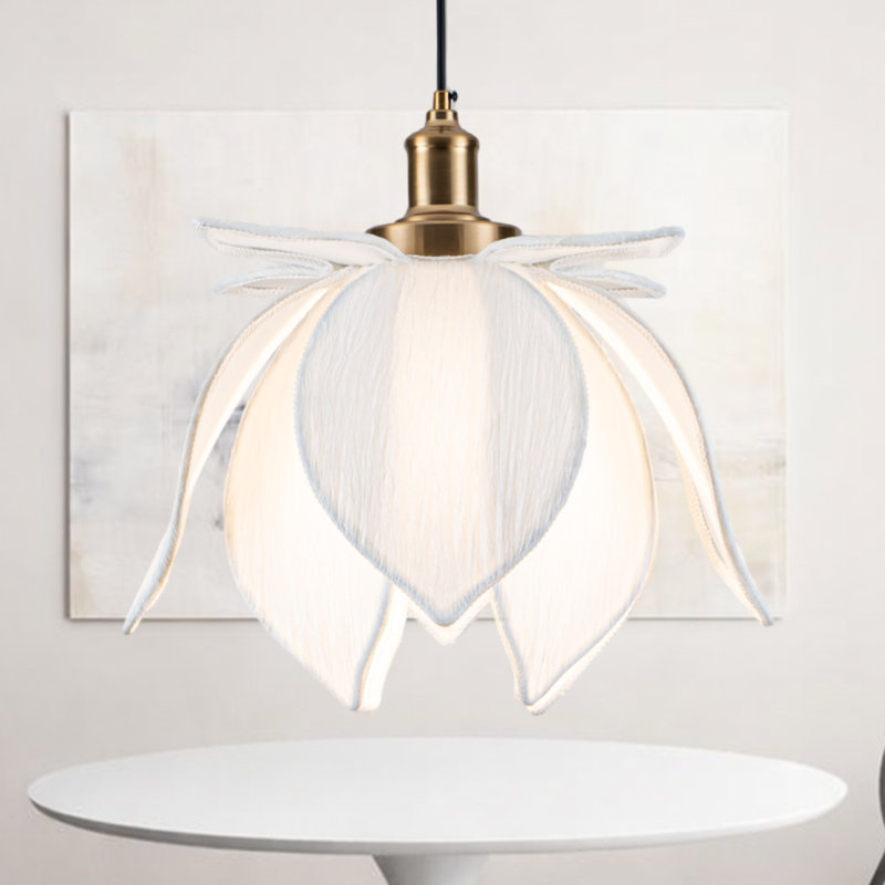 Luminaire suspendu moderne en tissu de lin, Blanc, H 12 po x l 15,74 po x P 4,72 po