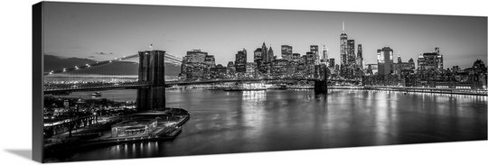 « new york city horizon soirée, noir et blanc », impression, H 16 po x l 48 po x P 1,5 po, Toile