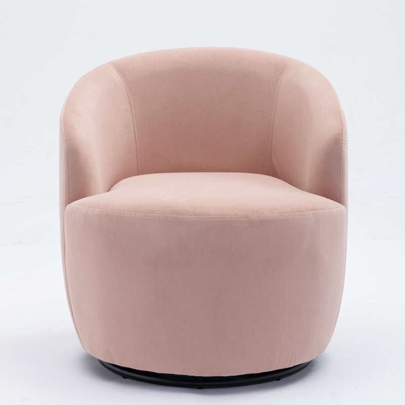 Swivel Accent Armchair Barrel Chair With Powder Coating Metal Ring, Light Pink Velvet