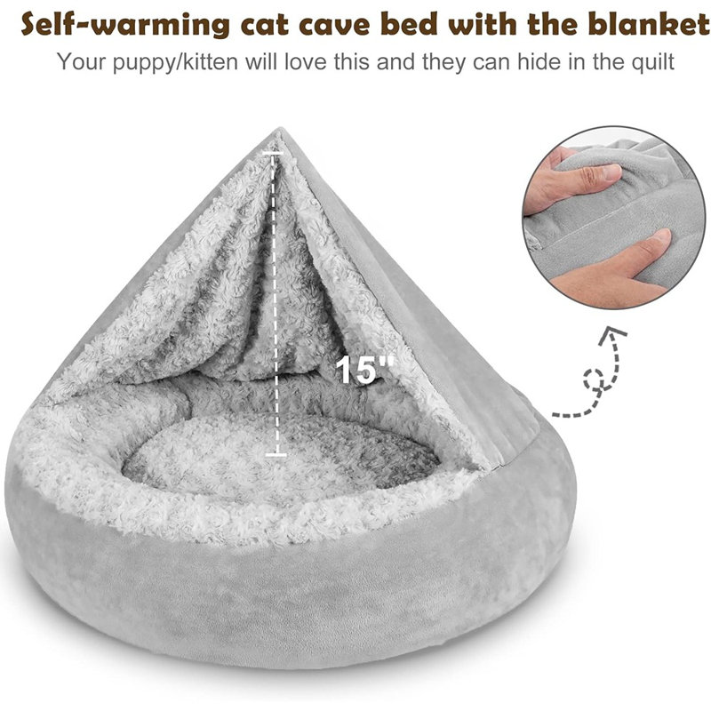 Petit lit pour chien avec couverture à capuche, lit douillet pour chat