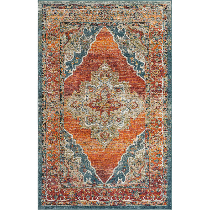 Tapis traditionnel Charian rouille oriental, Rectangle 5 pi x 8 pi
