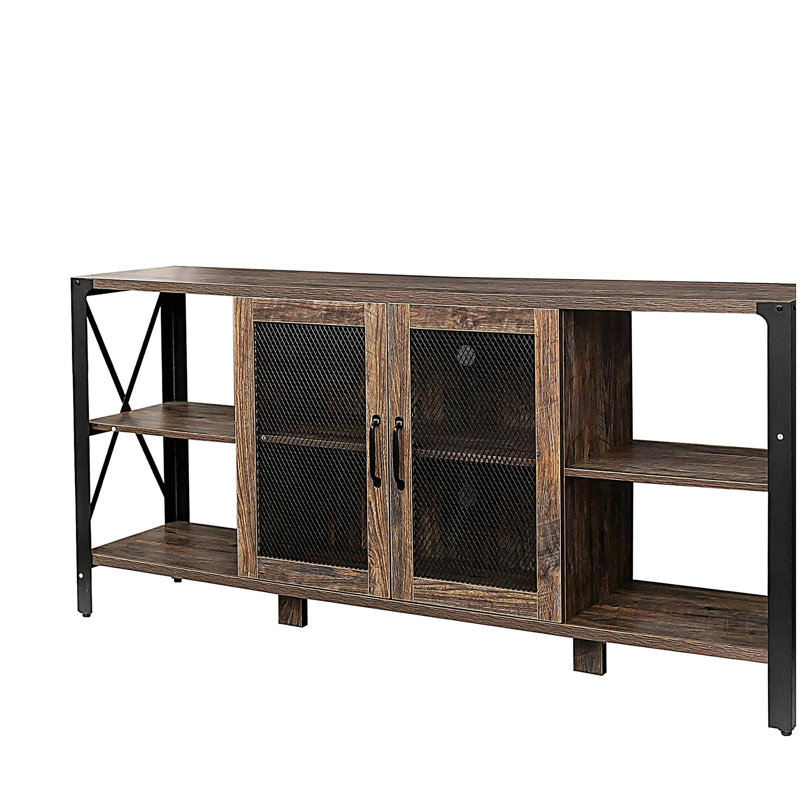 Industrial TV Stand For Living Room And Bedroom,  And Metal Entertainment Center With Open Bookshelf, Brown