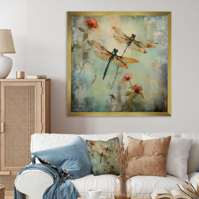 Art rétro sur toile, libellule volante
