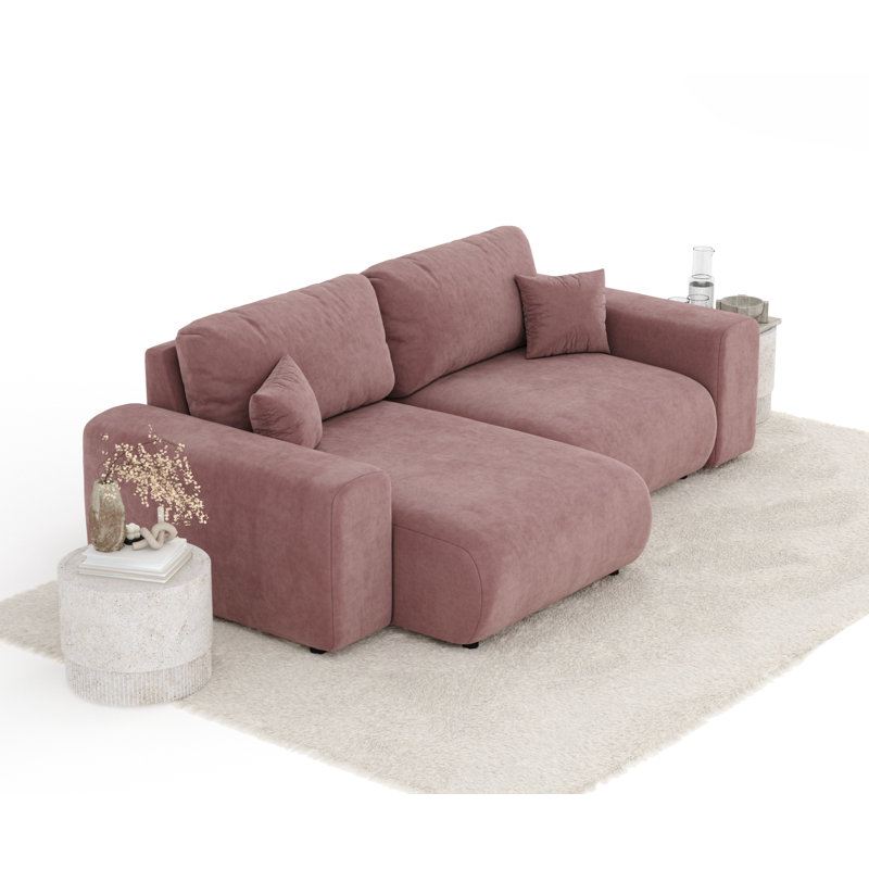 Corner Sofa with square arms, Pink Velvet