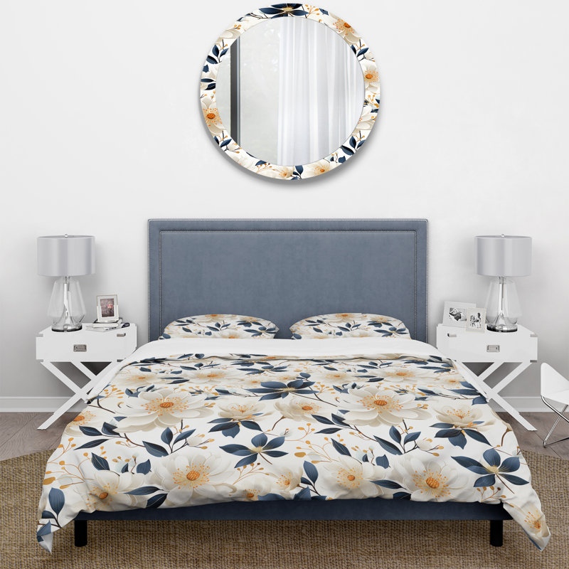 Ensemble de housse de couette White Essence Petals, Housse de couette pour grand lit et 2 taies décor