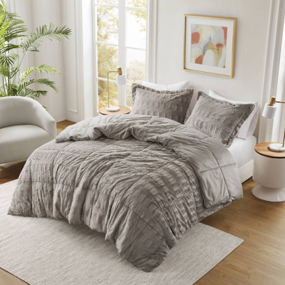 Ensemble d'édredon en fausse fourrure 3 pièces pour lit double / grand