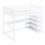 Lit mezzanine simple blanc avec dessous de bureau et tablettes de rangement attrayantes - Fabriqué en pin massif pour une belle chambre à coucher dans la gestion de l'espace pratique-283363779-283363778