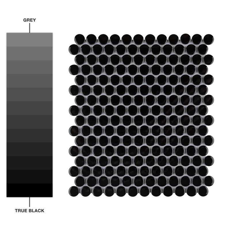Metro Penny Glossy Black 9-3/4" x 11-1/2" Porcelain Mosaic Floor and Wall Tile