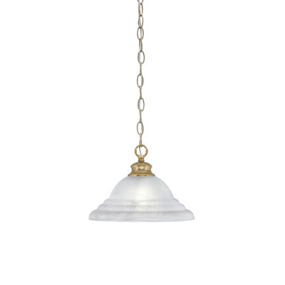 Chain Hung Pendant Shown With 12" White Alabaster Swirl Glass